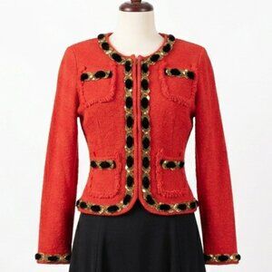 Vintage Berek Red Women’s Sweater with Beautiful Details Sequin and Velvet